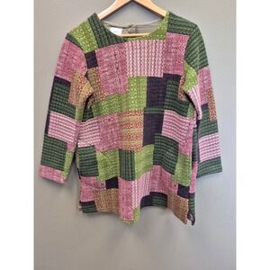 Womens Patchwork Print Tunic Top 3/4 Sleeve Boho Cottagecore Mixed Pattern